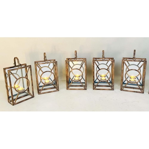 360 - WALL LANTERNS, a set of five, Art Deco style metal with mirrored backs, 42cm H x 22cm x 11cm. (5)