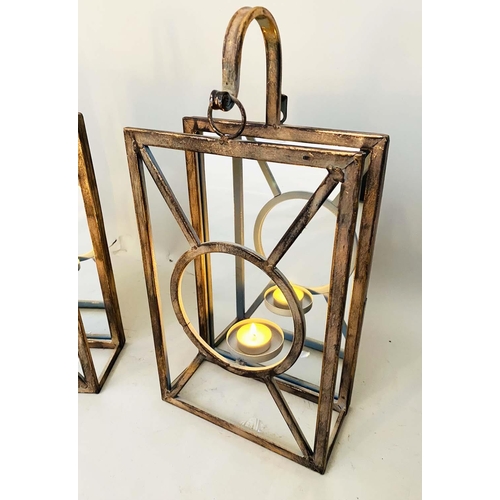 360 - WALL LANTERNS, a set of five, Art Deco style metal with mirrored backs, 42cm H x 22cm x 11cm. (5)