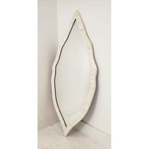 367 - JULIAN CHICHESETER 'LEAF' WALL MIRROR, with an aged bone effect frame, 121cm W x 51cm D.