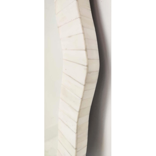 367 - JULIAN CHICHESETER 'LEAF' WALL MIRROR, with an aged bone effect frame, 121cm W x 51cm D.