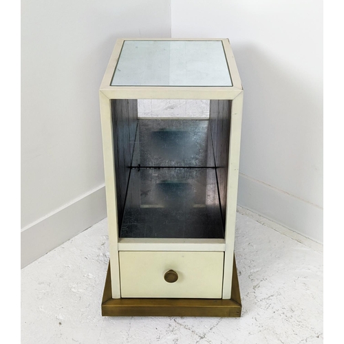 369 - JULIAN CHICHESTER CABINET, 'Berlin' bedside in natural vellum style finish and aged brass, 40cm D x ... 