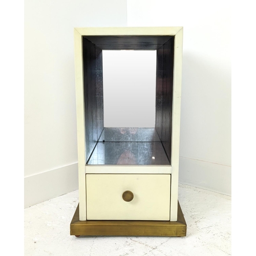 369 - JULIAN CHICHESTER CABINET, 'Berlin' bedside in natural vellum style finish and aged brass, 40cm D x ... 