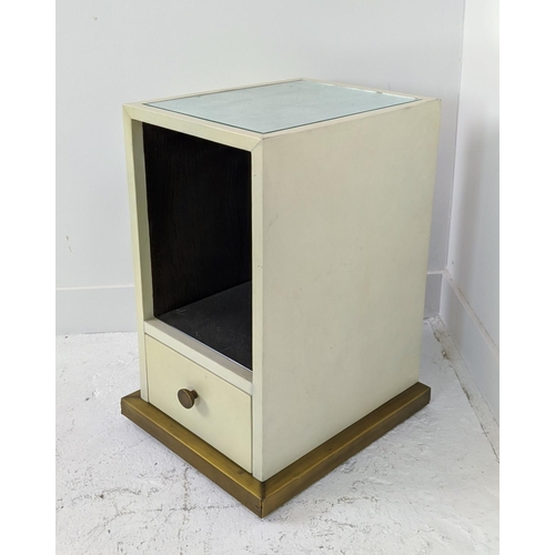 369 - JULIAN CHICHESTER CABINET, 'Berlin' bedside in natural vellum style finish and aged brass, 40cm D x ... 