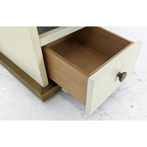 369 - JULIAN CHICHESTER CABINET, 'Berlin' bedside in natural vellum style finish and aged brass, 40cm D x ... 