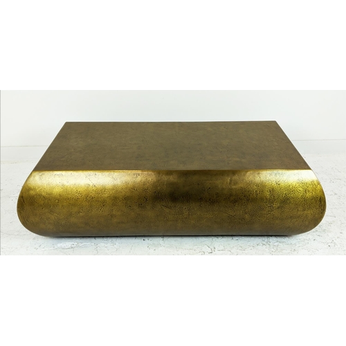 370 - JULIAN CHICHESTER 'PUFF' COFFEE TABLE, in a blackened brass style finish, 80cm D x 49cm H x 150cm L