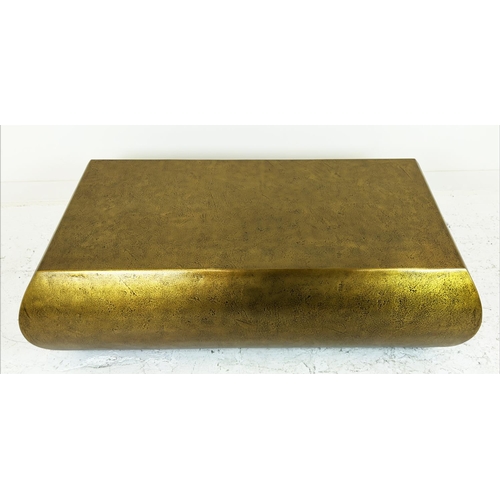 370 - JULIAN CHICHESTER 'PUFF' COFFEE TABLE, in a blackened brass style finish, 80cm D x 49cm H x 150cm L