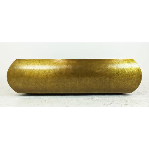 370 - JULIAN CHICHESTER 'PUFF' COFFEE TABLE, in a blackened brass style finish, 80cm D x 49cm H x 150cm L