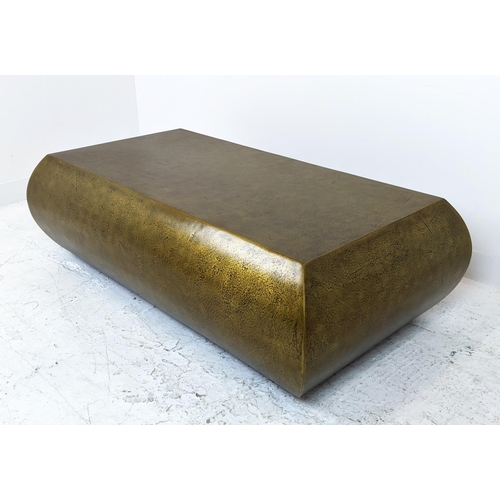 370 - JULIAN CHICHESTER 'PUFF' COFFEE TABLE, in a blackened brass style finish, 80cm D x 49cm H x 150cm L