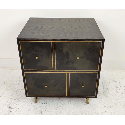 372 - JULIAN CHICHESTER 'ALFRED' BEDSIDE TABLE, smoked oak and black velvet style drawers, 61cm W xc 51cm ... 