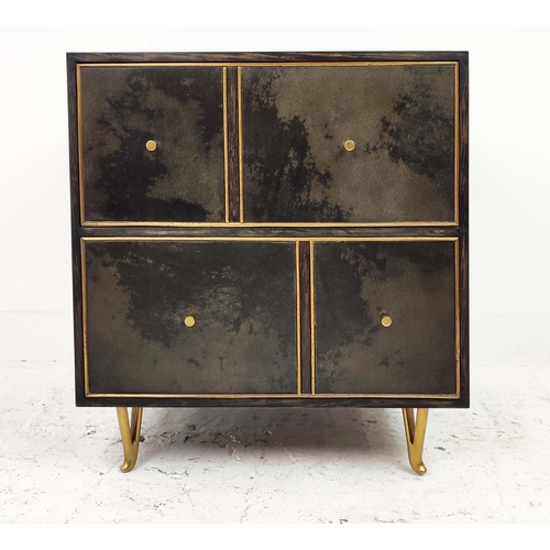 372 - JULIAN CHICHESTER 'ALFRED' BEDSIDE TABLE, smoked oak and black velvet style drawers, 61cm W xc 51cm ... 