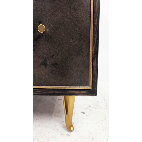 372 - JULIAN CHICHESTER 'ALFRED' BEDSIDE TABLE, smoked oak and black velvet style drawers, 61cm W xc 51cm ... 