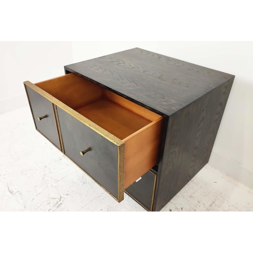 372 - JULIAN CHICHESTER 'ALFRED' BEDSIDE TABLE, smoked oak and black velvet style drawers, 61cm W xc 51cm ... 