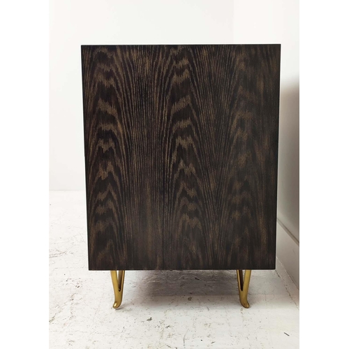 372 - JULIAN CHICHESTER 'ALFRED' BEDSIDE TABLE, smoked oak and black velvet style drawers, 61cm W xc 51cm ... 