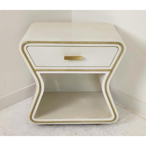 373 - JULIAN CHICHESTER 'DENEUVE' BEDSIDE TABLE, high gloss ivory, 73cm W x 40cm D x 76cm H.