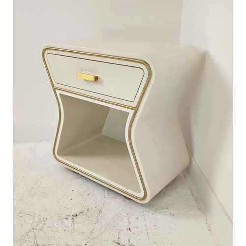 373 - JULIAN CHICHESTER 'DENEUVE' BEDSIDE TABLE, high gloss ivory, 73cm W x 40cm D x 76cm H.