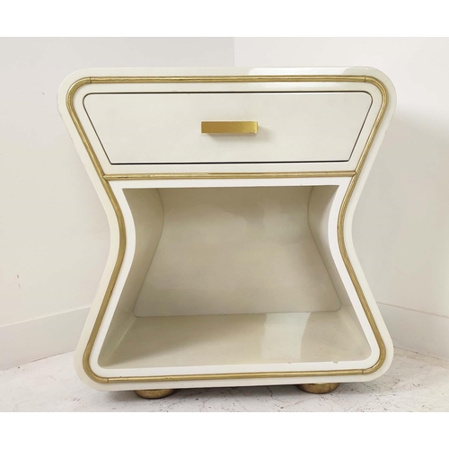 373 - JULIAN CHICHESTER 'DENEUVE' BEDSIDE TABLE, high gloss ivory, 73cm W x 40cm D x 76cm H.