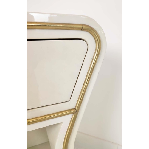 373 - JULIAN CHICHESTER 'DENEUVE' BEDSIDE TABLE, high gloss ivory, 73cm W x 40cm D x 76cm H.