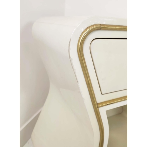 373 - JULIAN CHICHESTER 'DENEUVE' BEDSIDE TABLE, high gloss ivory, 73cm W x 40cm D x 76cm H.