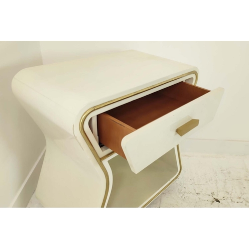 373 - JULIAN CHICHESTER 'DENEUVE' BEDSIDE TABLE, high gloss ivory, 73cm W x 40cm D x 76cm H.