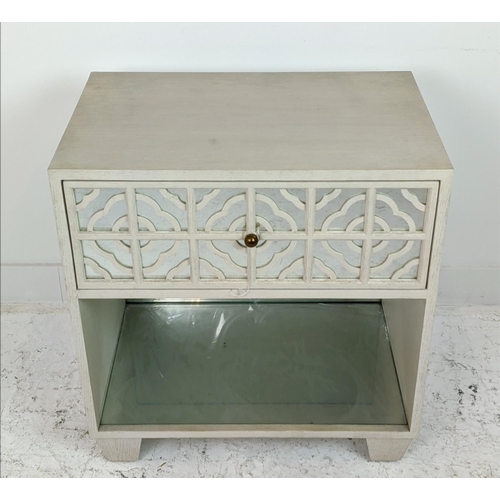 383 - JULIAN CHICHESTER 'ANNA' BEDSIDE CABINET, with mirrored detail, 66cm W x 43cm D x 71cm H.