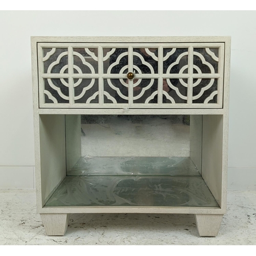 383 - JULIAN CHICHESTER 'ANNA' BEDSIDE CABINET, with mirrored detail, 66cm W x 43cm D x 71cm H.