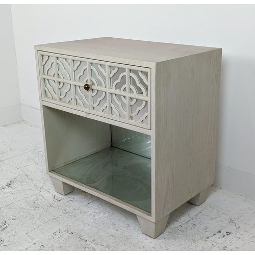 383 - JULIAN CHICHESTER 'ANNA' BEDSIDE CABINET, with mirrored detail, 66cm W x 43cm D x 71cm H.