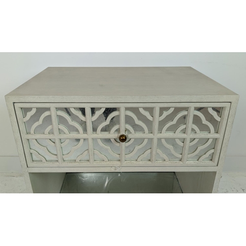 383 - JULIAN CHICHESTER 'ANNA' BEDSIDE CABINET, with mirrored detail, 66cm W x 43cm D x 71cm H.