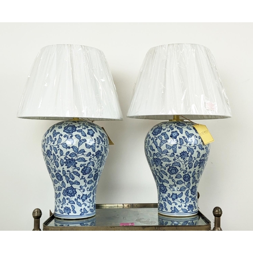 305 - LAUREN RALPH LAUREN HOME TABLE LAMPS, a pair, blue and white ceramic, with shades, 69cm H approx. (2... 