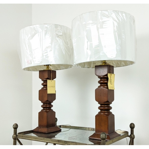 309 - LAUREN RALPH LAUREN HOME TABLE LAMPS, a pair, carved wood, with shades, 68cm H approx. (2)