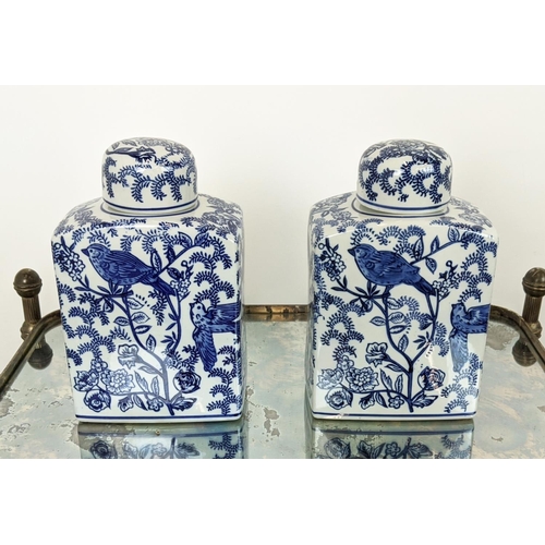 434 - GINGER JARS, a pair, blue and white glazed ceramic, 26cm H approx. (2)