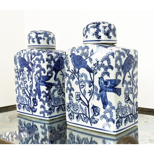 434 - GINGER JARS, a pair, blue and white glazed ceramic, 26cm H approx. (2)