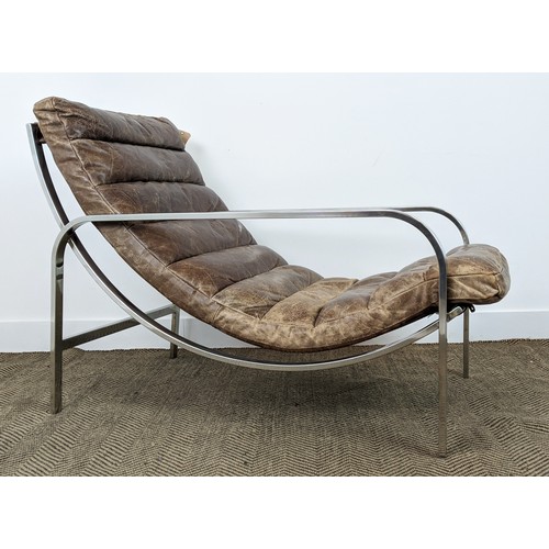 270 - HALO LOUNGE CHAIR, in tan leather on chrome base, 62cm W x 80cm H x 118cm D.