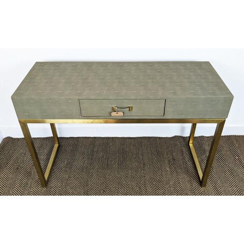 427 - DRESSING TABLE, faux shagreen, with single drawer on gilt metal base, 120cm W x 79cm H x 45cm D.