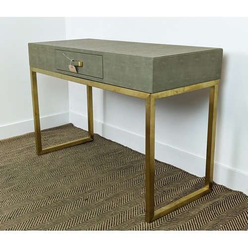 427 - DRESSING TABLE, faux shagreen, with single drawer on gilt metal base, 120cm W x 79cm H x 45cm D.