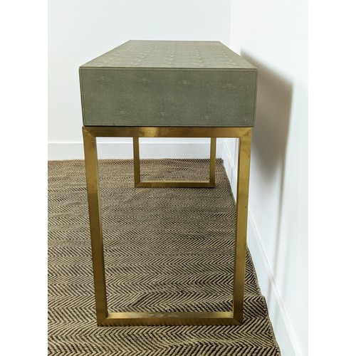 427 - DRESSING TABLE, faux shagreen, with single drawer on gilt metal base, 120cm W x 79cm H x 45cm D.