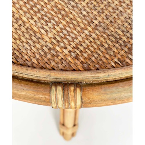 133 - LAMP TABLES, a pair, circular rattan, wicker panelled and cane bound, 55cm x 53cm H. (2)