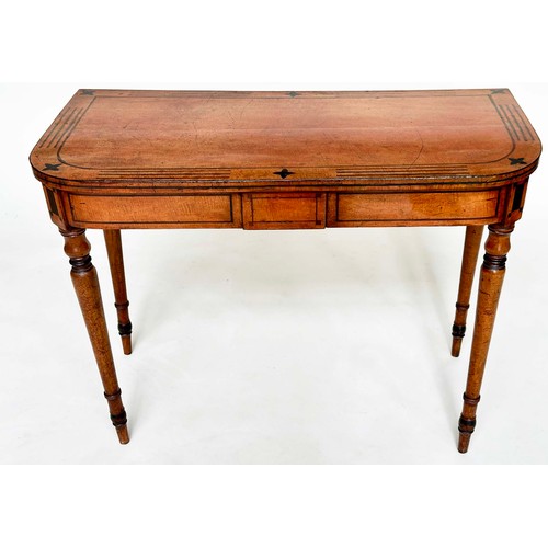 136 - SIDE TABLE, Regency period satinwood and ebony inlaid, adapted, D shaped with turned supports, 90cm ... 