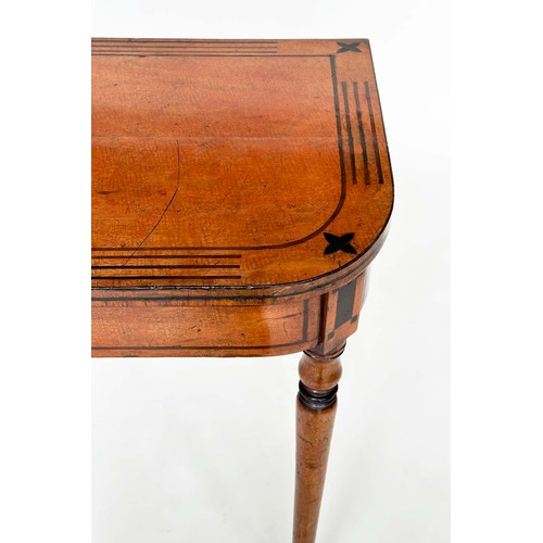 136 - SIDE TABLE, Regency period satinwood and ebony inlaid, adapted, D shaped with turned supports, 90cm ... 