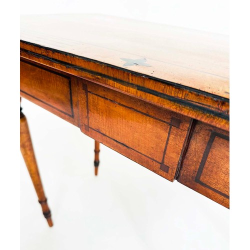 136 - SIDE TABLE, Regency period satinwood and ebony inlaid, adapted, D shaped with turned supports, 90cm ... 