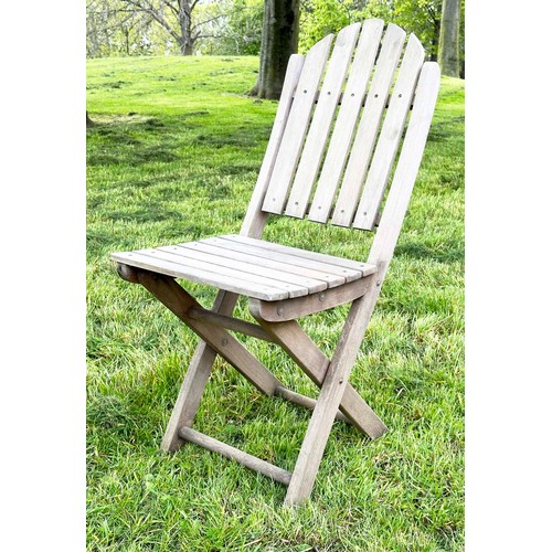 139 - GARDEN CHAIRS, a set of four, teak slatted folding stamped JYZ since 1833. (4)