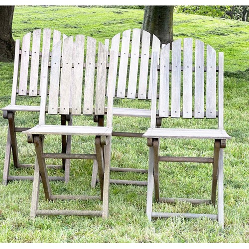 139 - GARDEN CHAIRS, a set of four, teak slatted folding stamped JYZ since 1833. (4)