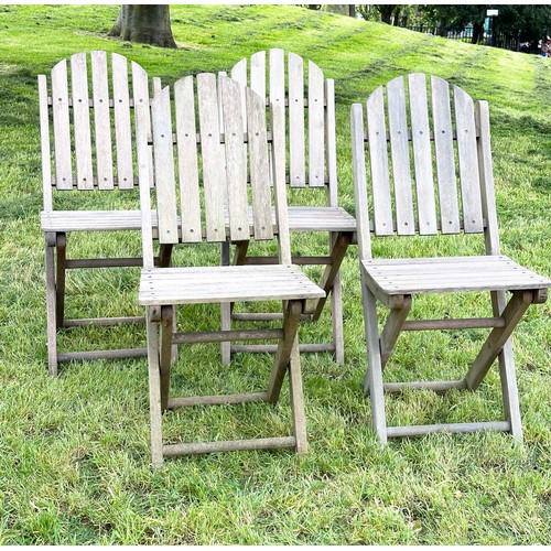 139 - GARDEN CHAIRS, a set of four, teak slatted folding stamped JYZ since 1833. (4)