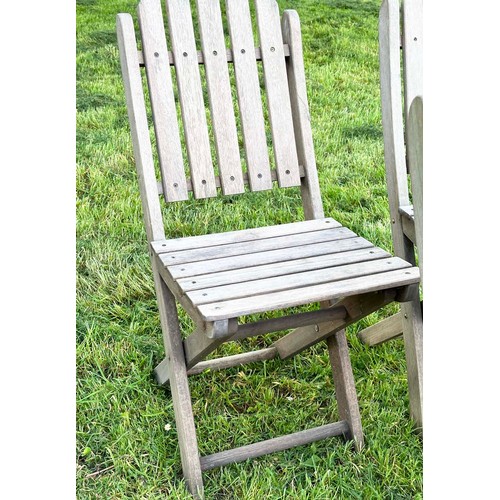 139 - GARDEN CHAIRS, a set of four, teak slatted folding stamped JYZ since 1833. (4)