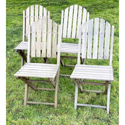 139 - GARDEN CHAIRS, a set of four, teak slatted folding stamped JYZ since 1833. (4)