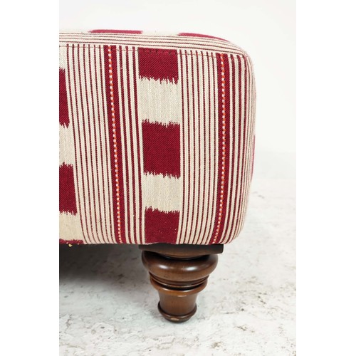 145 - HEARTH STOOL, rectangular in red and white Christopher Farr lost and found upholstery, 36cm H x 126c... 