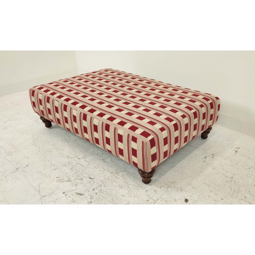 145 - HEARTH STOOL, rectangular in red and white Christopher Farr lost and found upholstery, 36cm H x 126c... 