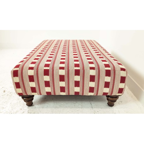 145 - HEARTH STOOL, rectangular in red and white Christopher Farr lost and found upholstery, 36cm H x 126c... 