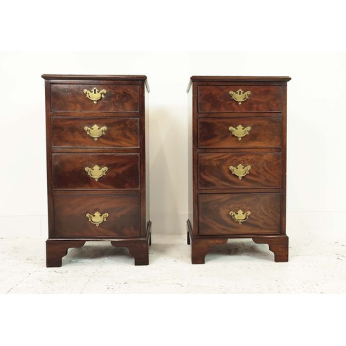 147 - BEDSIDE CHESTS, a pair, late 19th/early 20th century mahogany, labelled S & H Jewel of four drawers,... 