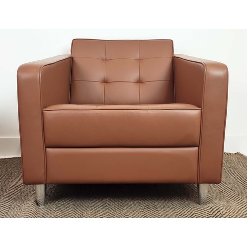 313 - DAVIDSON HIGHLY ARMCHAIRS, a pair, 50.5cm W, tan leather. (2)