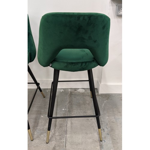 412 - EICHHOLTZ AVORIO COUNTER STOOLS, a set of three, Roche green velvet upholstered, 91cm H. (3)